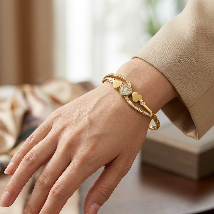 Bangle with Hearts and Crystal Pavé