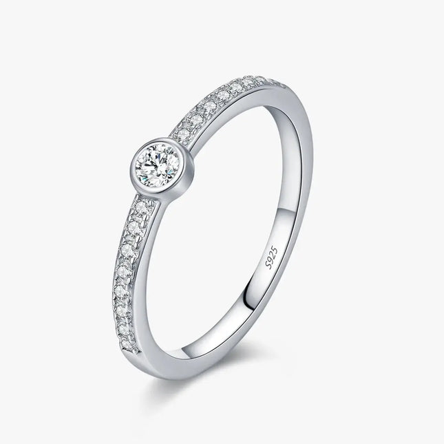 Geometric Bezel Moissanite Ring 925 Sterling Silver featuring D-color VVS1 round stone in a sleek design.