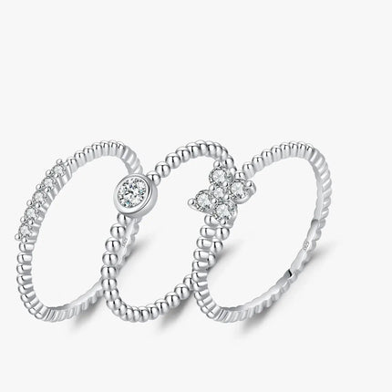 Geometric Cocktail Ring 925 Sterling Silver set of three rings showcasing moissanite stones and a stylish design.