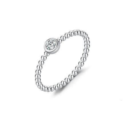 Geometric Cocktail Ring 925 Sterling Silver featuring a central moissanite stone and bead design for a trendy look.