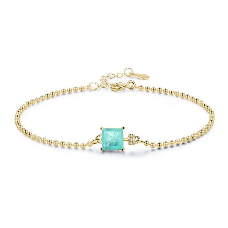 Bracelet 925 Sterling Silver with genuine Paraiba tourmaline and crystal accents in geometric design.
