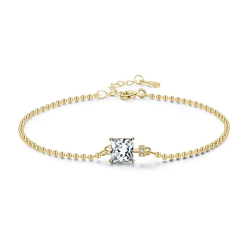 Bracelet 925 Sterling Silver with geometric design and crystal accent, adjustable and hypoallergenic, perfect for special occasions.