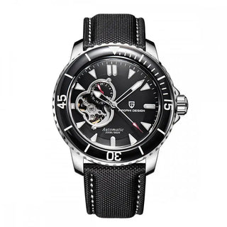 Mens Wristwatch featuring automatic movement with black dial and nylon strap, designed for durability and style.