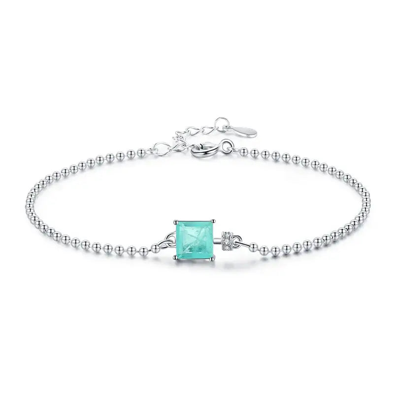 Bracelet 925 Sterling Silver featuring Paraiba tourmaline, adjustable 15+3 cm, modern geometric design, in gift box.