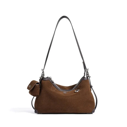 Frosted Cowhide Suede Leather Shoulder Bag
