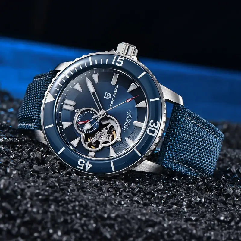 Mens Wristwatch Waterproof with blue dial and nylon strap, stylish and durable for everyday wear.
