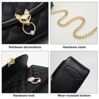 Leather Crossbody Bag showcasing hardware decorations, chain, lock, and wear-resistant bottom.