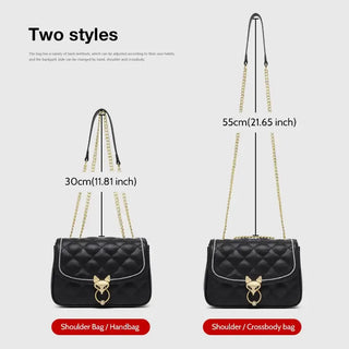 Leather Crossbody Bag available in two styles, shoulder bag and handbag, showcasing adjustable chain strap lengths.