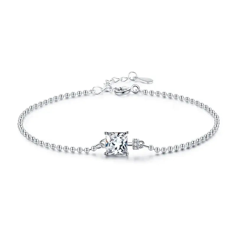 Bracelet 925 Sterling Silver with geometric design, featuring crystal and adjustable length for elegant occasions.