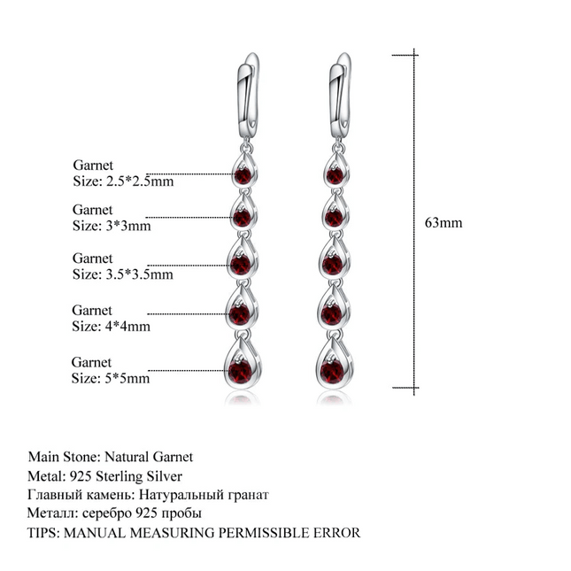 Pendientes largos - Granate rojo