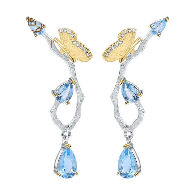 Butterfly drop earrings with Swiss Blue Topaz