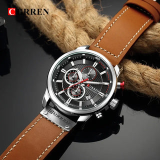 Luxury Chronograph Mens Watch featuring a stylish leather band and a sophisticated dial design.