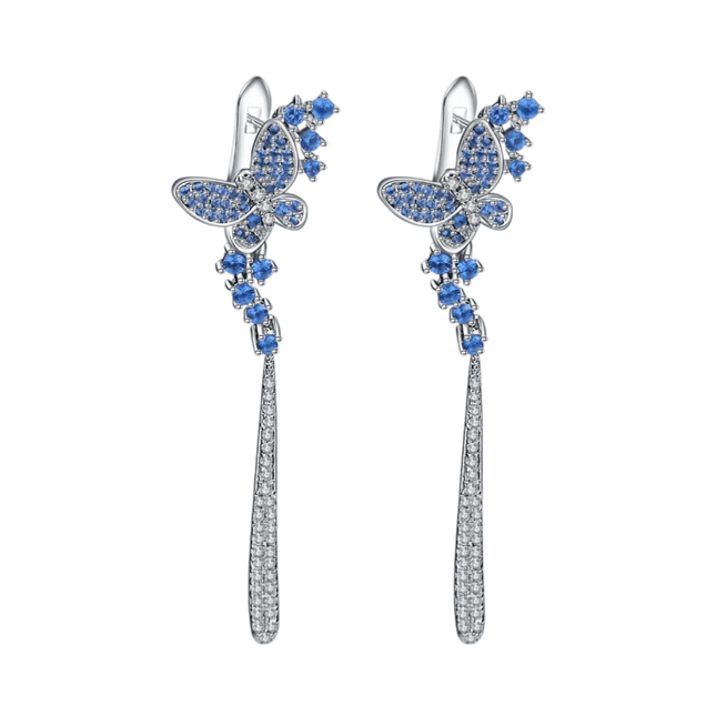 Blue Butterfly Drop Earrings 925 Sterling Silver