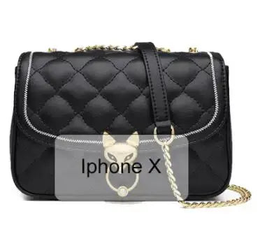 Leather Crossbody Bag with diamond lattice pattern, zipper closure, and chain strap, perfect for women.