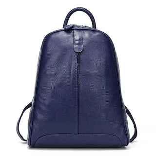 Handmade genuine leather backpack in navy blue, stylish and lightweight for women, perfect for everyday use.
