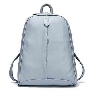 Light blue handmade genuine leather backpack with softback design, stylish and practical for everyday use.