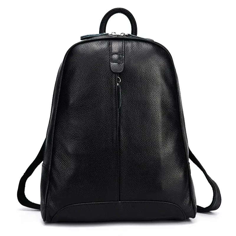 Handmade genuine leather backpack, black, stylish and lightweight, ideal for women seeking fashion and functionality.
