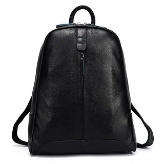 Handmade genuine leather backpack, black, stylish and lightweight, ideal for women seeking fashion and functionality.