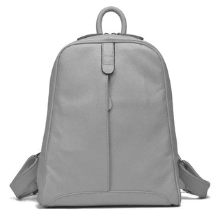 Handmade grey genuine leather backpack, lightweight design for women, stylish and practical daily use.