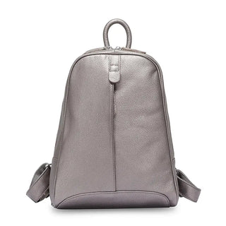 Lightweight silver handmade genuine leather backpack, stylish and practical for women, unmatched durability and comfort.