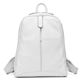 White handmade genuine leather backpack, lightweight, stylish, practical for women, embossed texture for elegance.