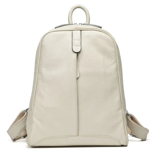Handmade genuine leather backpack in beige, stylish and lightweight, perfect for women's fashion and everyday use.