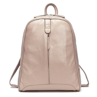 Handmade genuine leather backpack in soft beige, stylish and lightweight for women's fashion.