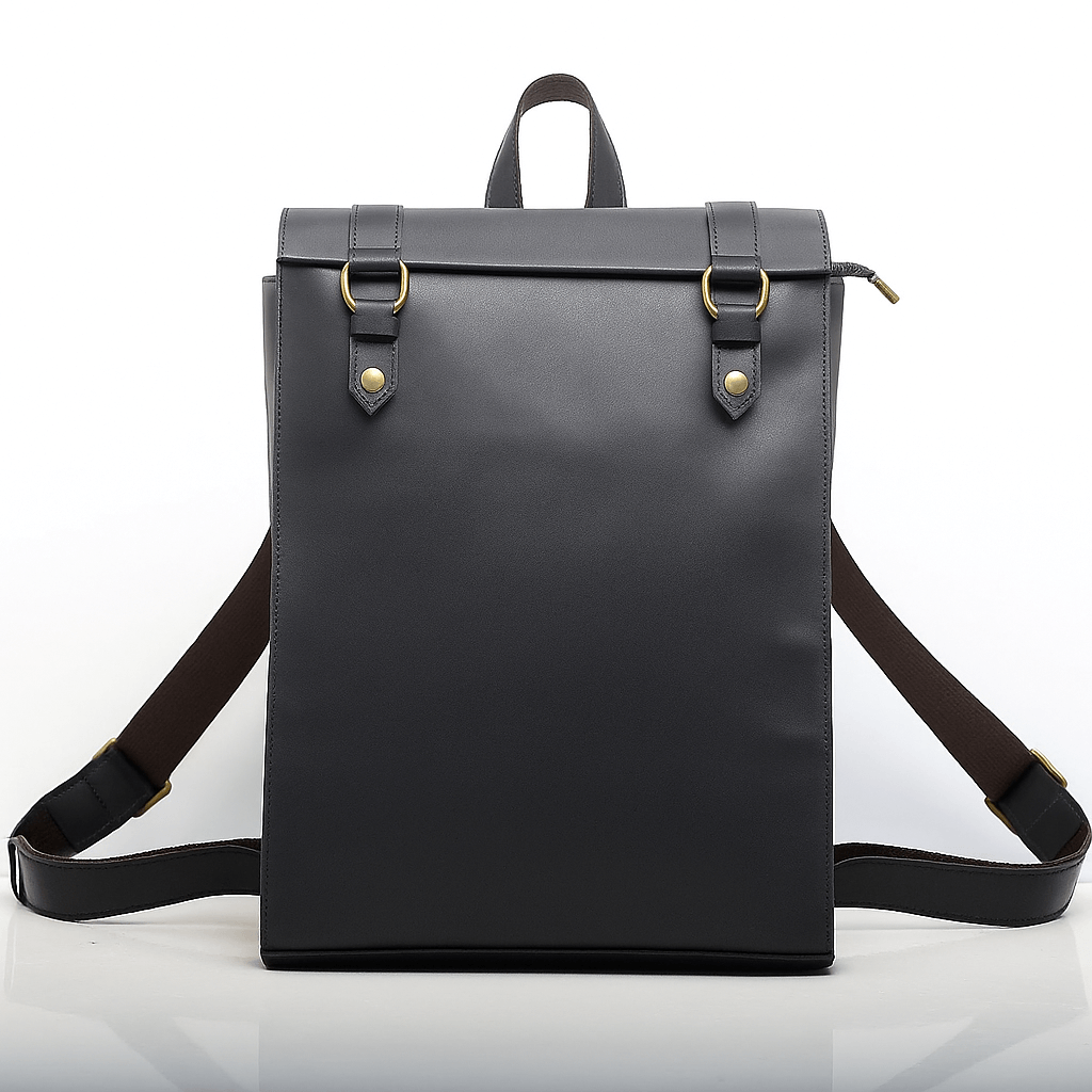 Handmade genuine leather backpack in black, softback design perfect for work, travel, and school.