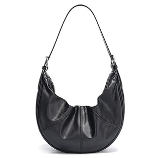 Black handmade genuine leather hobo shoulder bag for women, stylish and spacious everyday accessory.