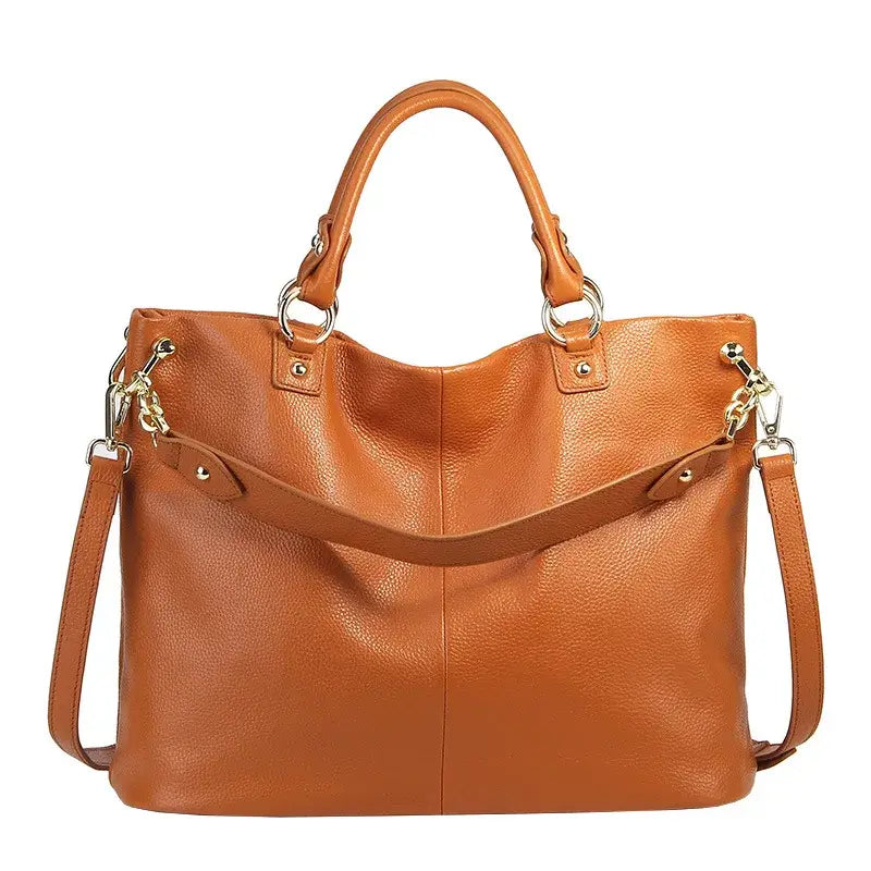 Handmade women’s genuine leather tote bag, orange shoulder bag with spacious design and durable finish.