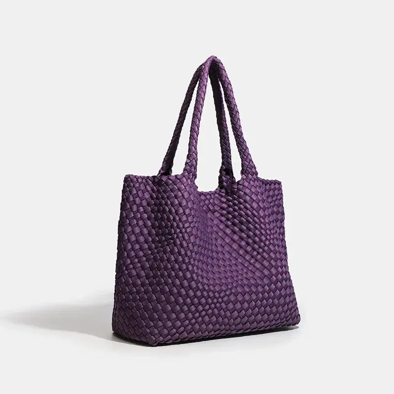 Woven shoulder bag in purple with flap pocket - modern, functional design, perfect for everyday use.