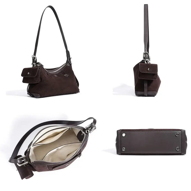 Frosted Cowhide Suede Leather Shoulder Bag