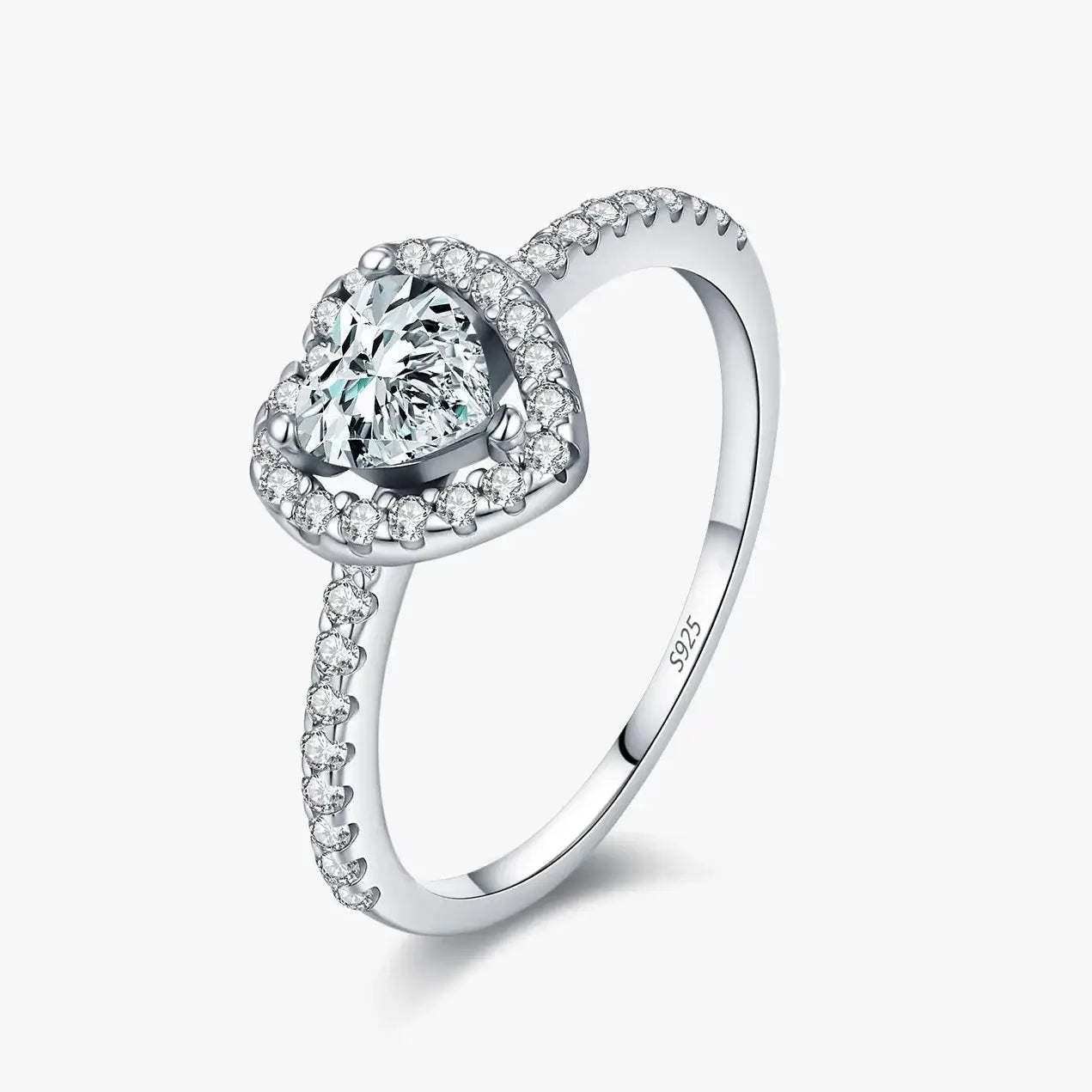 Heart Shape Moissanite Ring featuring a 0.50 carat D-color VVS1 stone in a sterling silver setting.