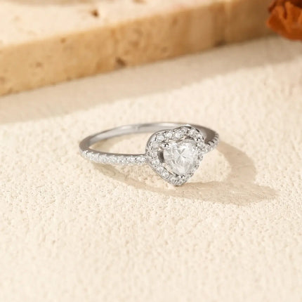 Heart Shape Moissanite Ring in 925 sterling silver with a 0.50 carat D-color VVS1 stone.