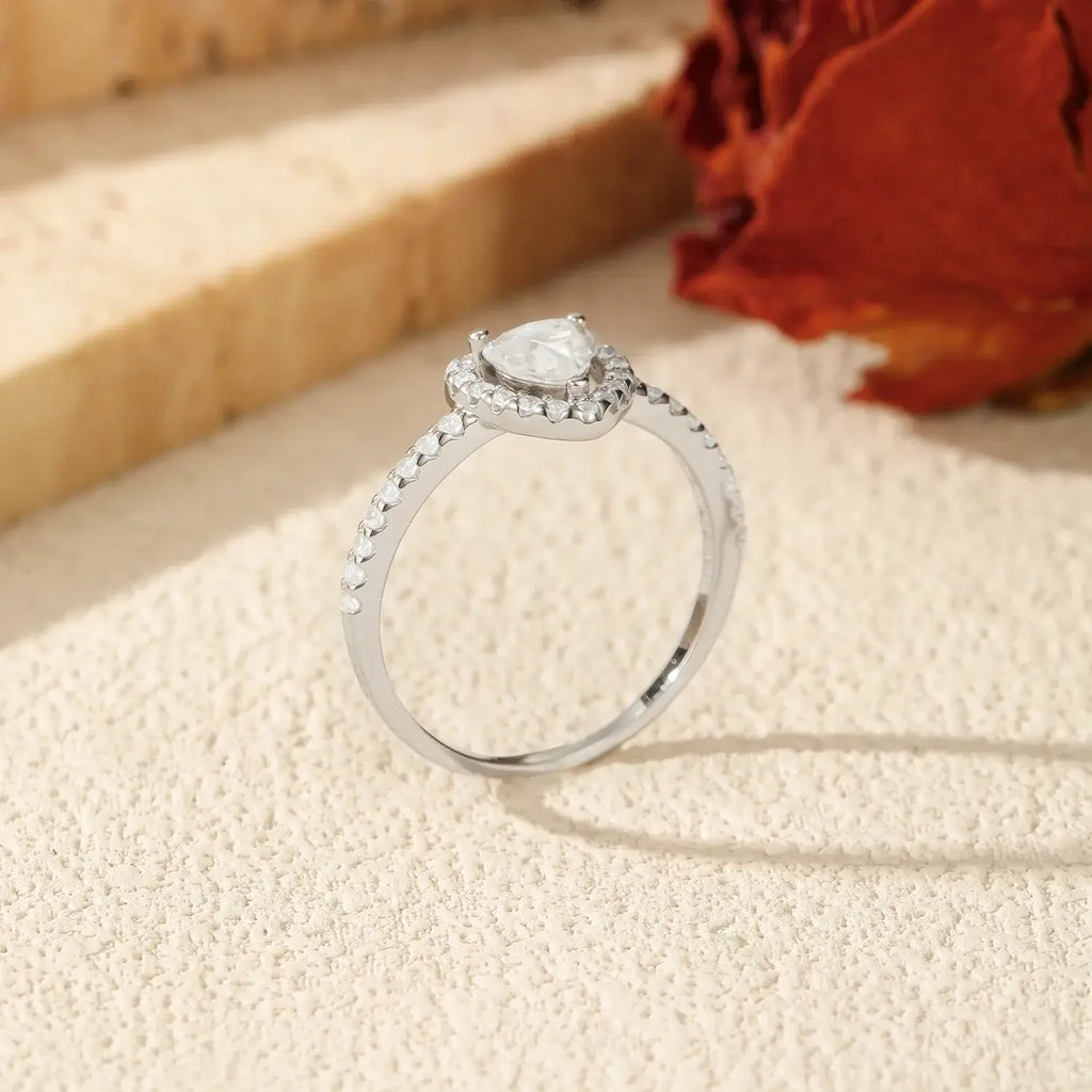 Heart Shape Moissanite Ring in 925 sterling silver with a sparkling D-color VVS1 stone.