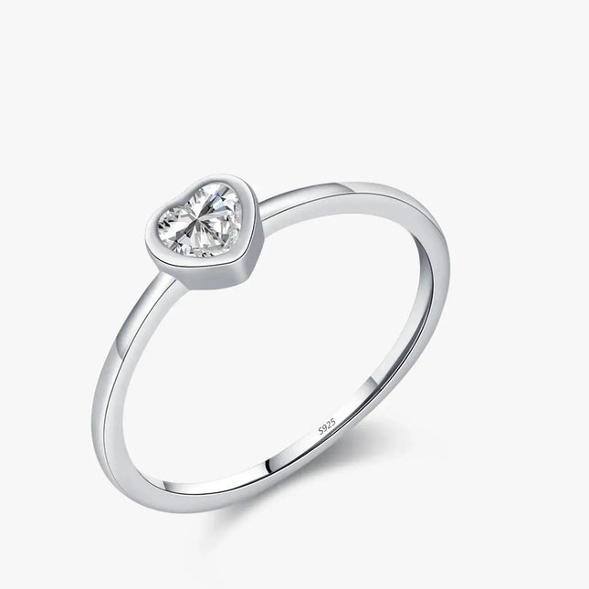 Heart shape Cut Moissanite Solitaire Wedding Ring in 925 sterling silver with heart-shaped moissanite gem.