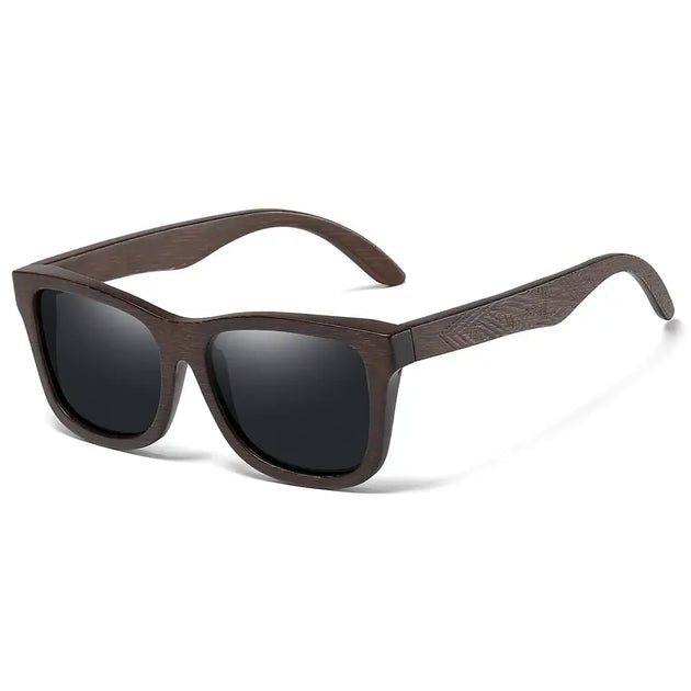 Sunglasses Bamboo Wood Polarized with black lenses and stylish design for outdoor wear.