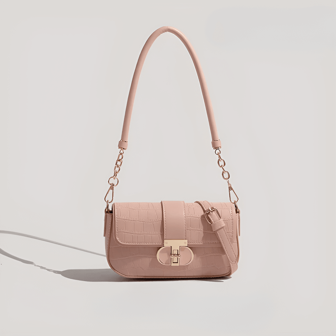 Shoulder bag trendy hip hop in soft pink with stylish croc texture, perfect for modern outfits and everyday use.