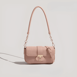 Shoulder bag trendy hip hop in soft pink with stylish croc texture, perfect for modern outfits and everyday use.