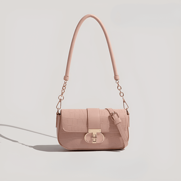 Shoulder bag trendy hip hop in soft pink with stylish croc texture, perfect for modern outfits and everyday use.