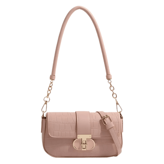 Shoulder bag trendy hip hop in soft pink with stylish croc texture and gold accents.