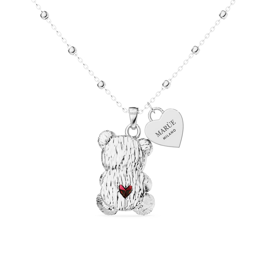 "Teddy Love" Necklace in 925 Silver Plated in 18K Gold with Ruby and Zircons