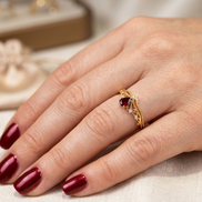 Set Anelli Corona – Granato Rosso e Zirconia, Argento 925