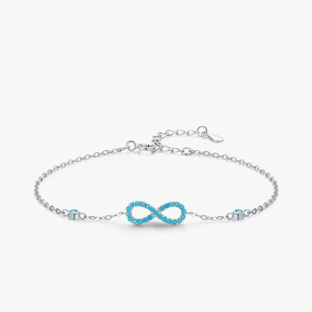 Infinite Love Bracelet 925 Sterling Silver with turquoise accents, handcrafted fine jewelry.