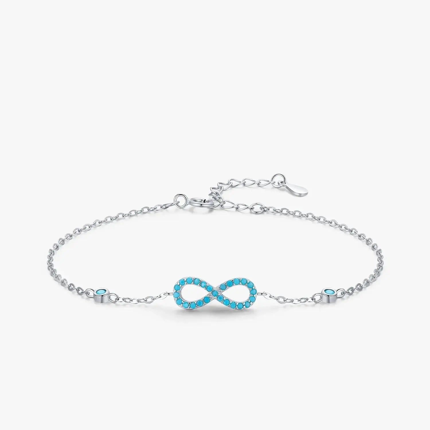 Infinite Love Bracelet 925 Sterling Silver with turquoise accents, handcrafted fine jewelry.