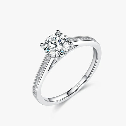Lab Diamond 1CT Moissanite Ring featuring a round moissanite stone set in 925 sterling silver with zircon side stones.