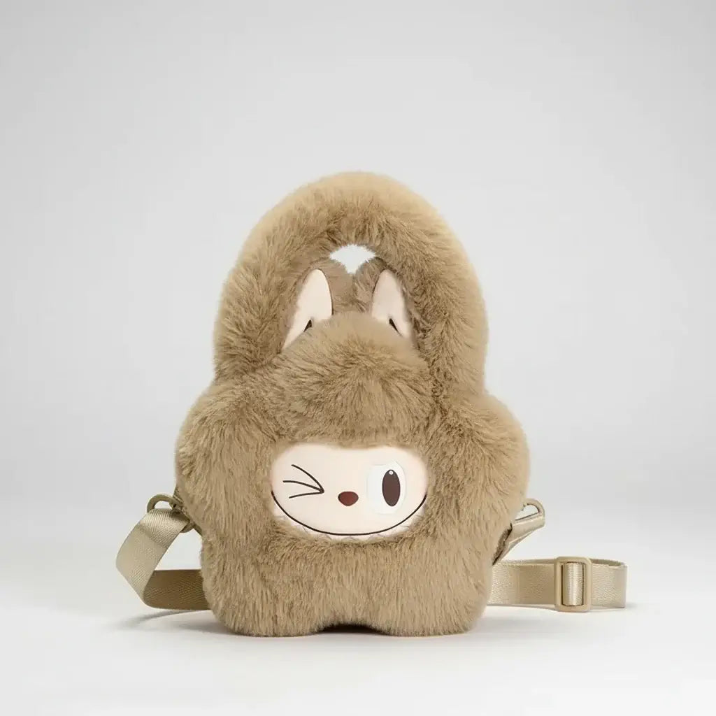 Cute Labubu Handbag featuring a fluffy design with bunny ears and a playful face.