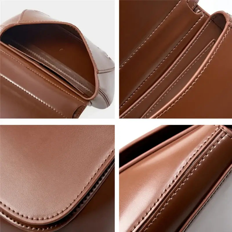 Shoulder bag leather brown, showcasing the interior design and quality stitching of a versatile women's saddle bag.