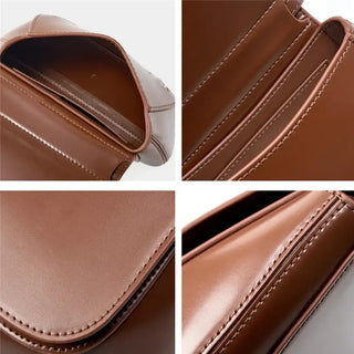 Shoulder bag leather brown, showcasing the interior design and quality stitching of a versatile women's saddle bag.