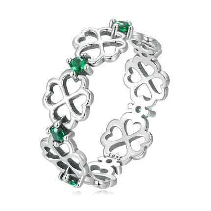 Lucky Cocktail Ring 925 Sterling Silver Zircon with green accents and clover design